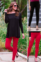 luxurious velvet material leggings with stretch in black and red