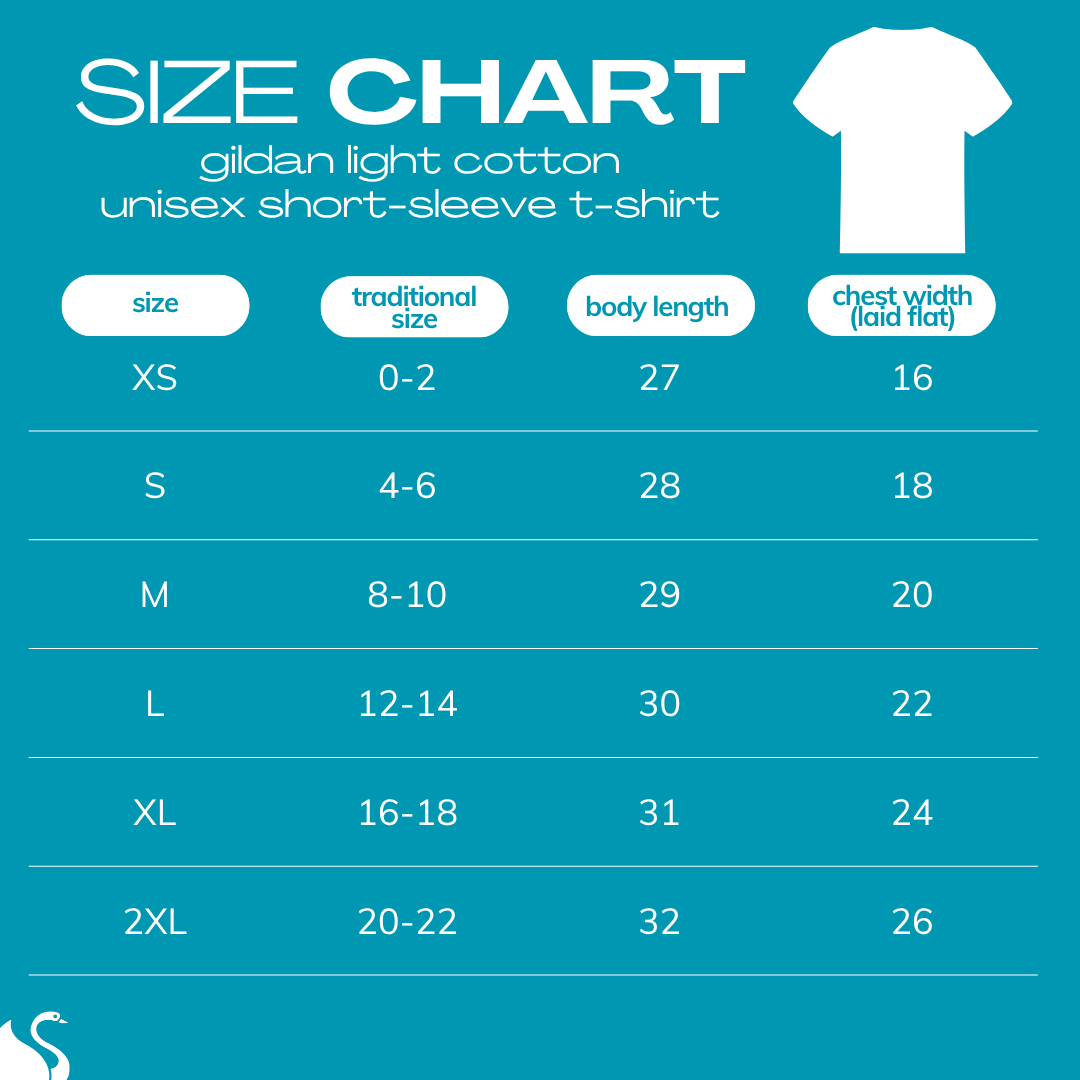 size chart for gildan light cotton unisex short-sleeve t-shirt