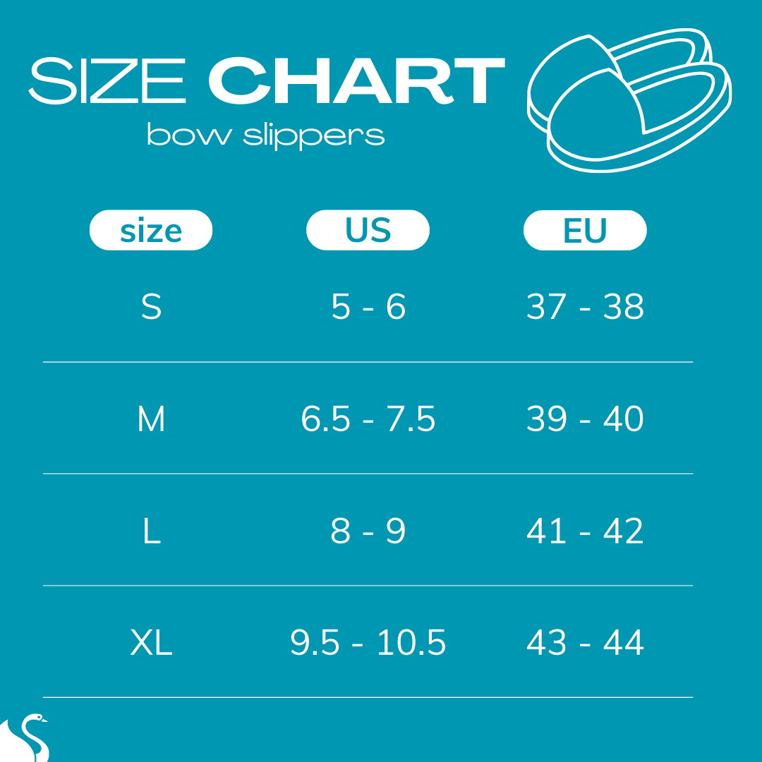 size chart for BOW SLIPPERS