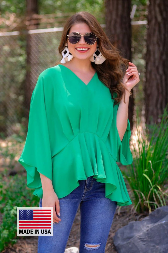 Gia Pleated Top GREEN - MADE IN USA (Brittany)