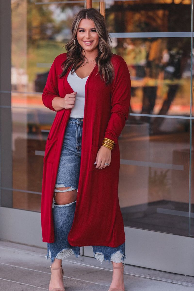 Spiced Up Long Pocket Cardigan RED (Sydney)