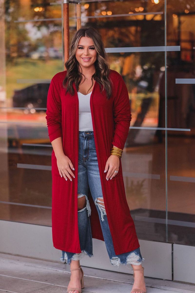 Spiced Up Long Pocket Cardigan RED (Sydney)