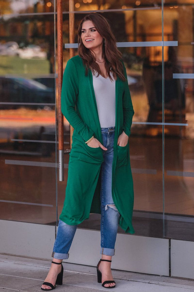 Spiced Up Long Pocket Cardigan GREEN (Brittany)