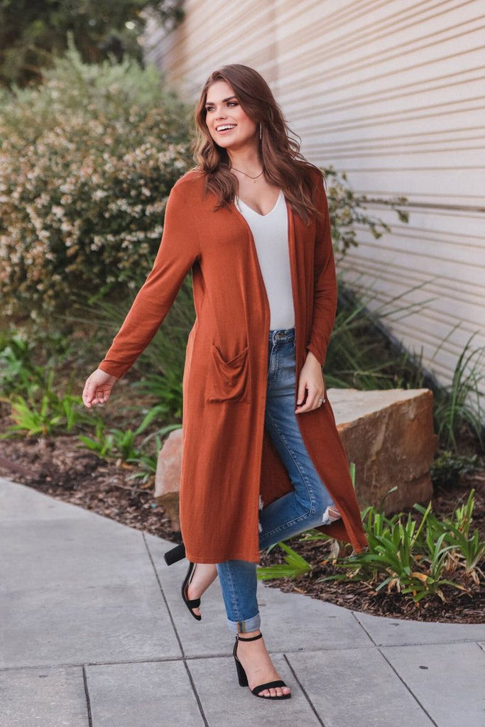 Spiced Up Long Pocket Cardigan RUST (Brittany)