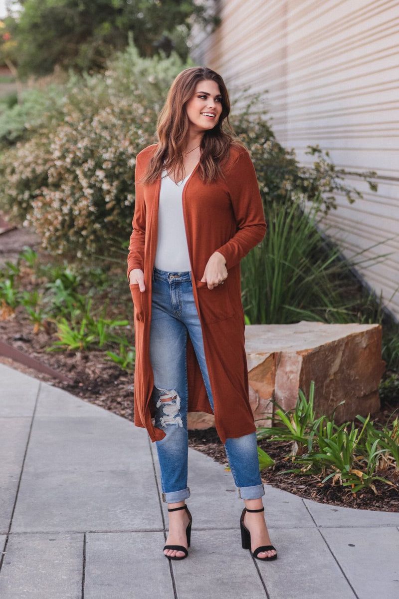 Spiced Up Long Pocket Cardigan RUST (Brittany)