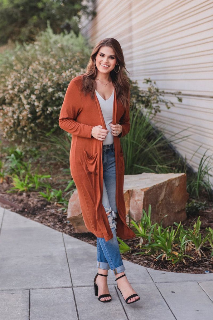 Spiced Up Long Pocket Cardigan RUST (Brittany)