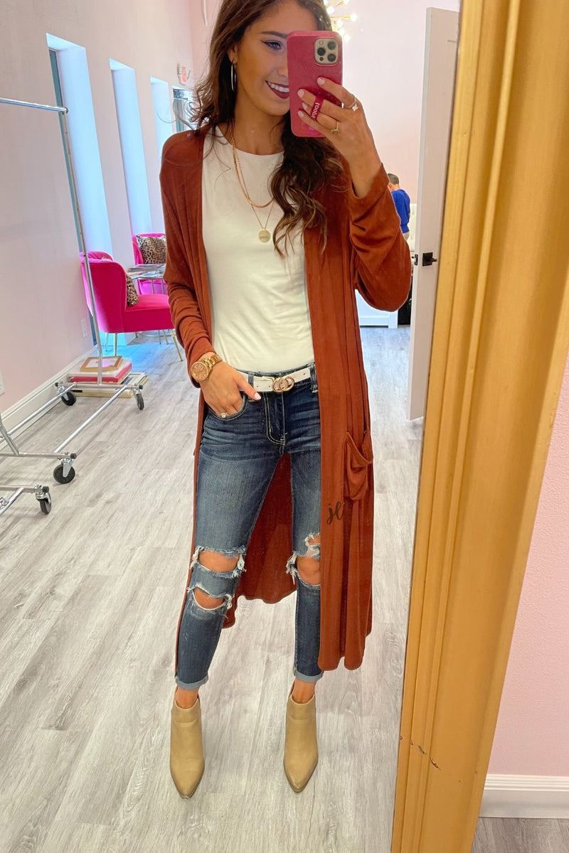 Spiced Up Long Pocket Cardigan RUST (Taylor)