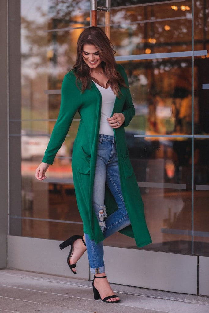 Spiced Up Long Pocket Cardigan GREEN (Brittany)