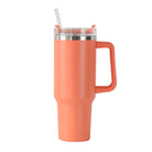 40oz double-wall insulated stainless steel tumbler with screw-on lid, sturdy handle, and reusable straw in orange