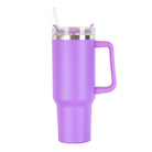 40oz double-wall insulated stainless steel tumbler with screw-on lid, sturdy handle, and reusable straw in purple