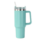 40oz double-wall insulated stainless steel tumbler with screw-on lid, sturdy handle, and reusable straw in teal