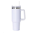 40oz double-wall insulated stainless steel tumbler with screw-on lid, sturdy handle, and reusable straw in white