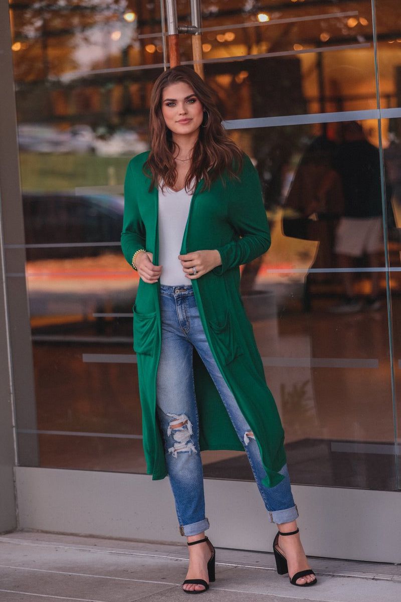 Spiced Up Long Pocket Cardigan GREEN (Brittany)