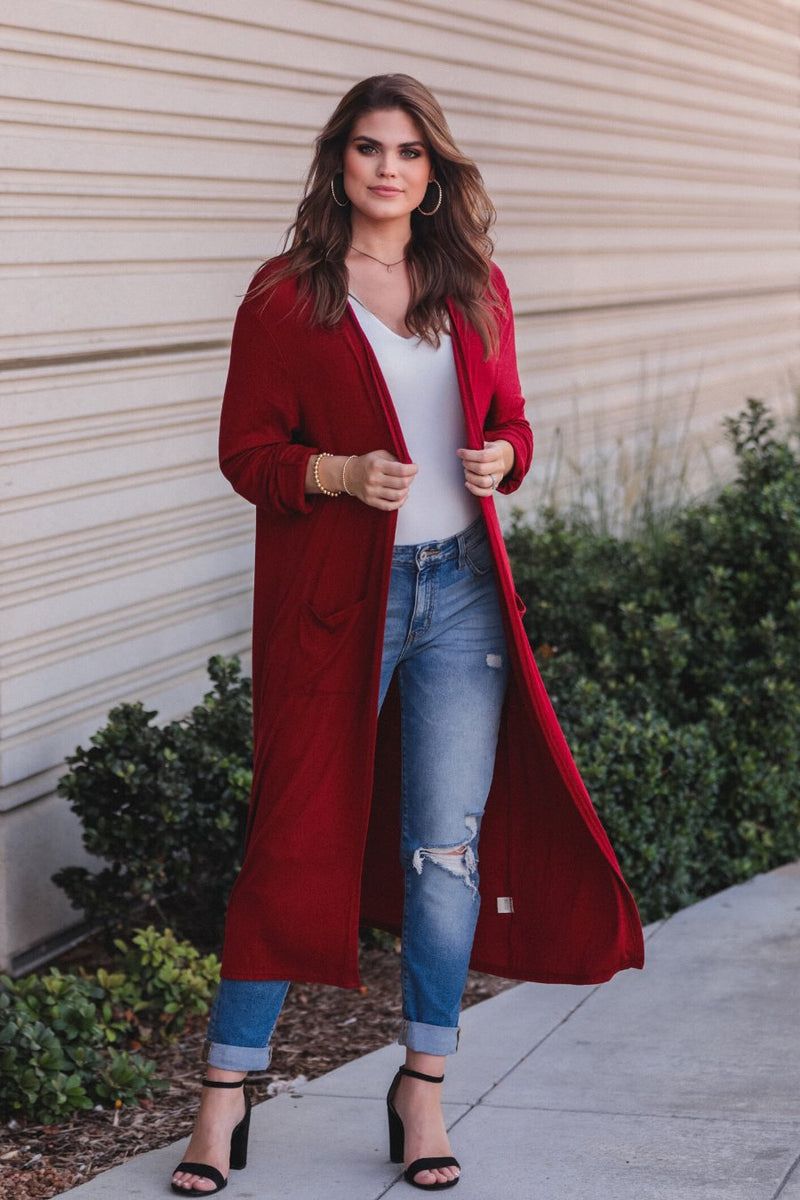 Spiced Up Long Pocket Cardigan RED (Brittany)