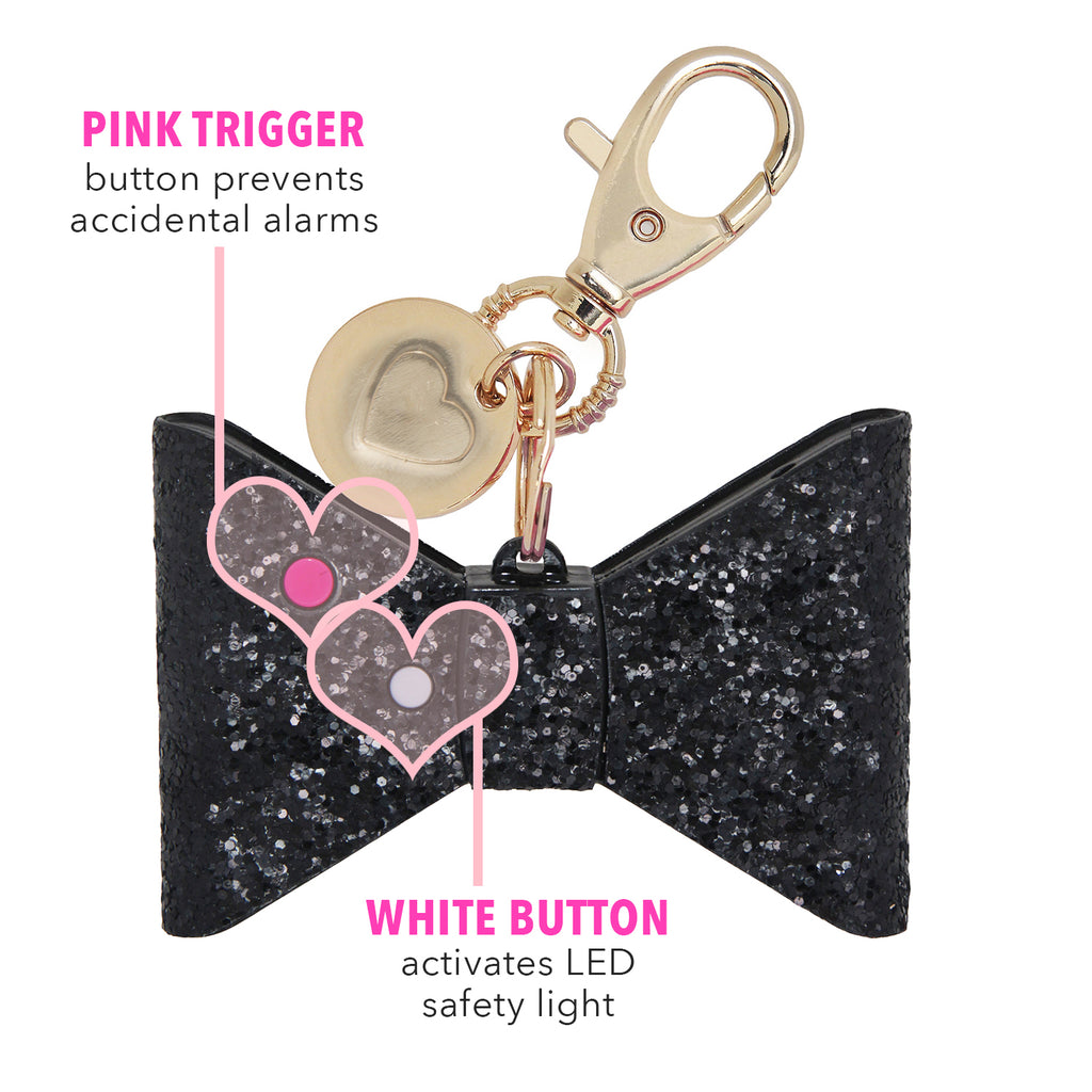 Personal Security Alarm - Glitter Bow (Black DETAILS)