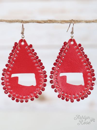 OK Cutout Leather Earrings RED