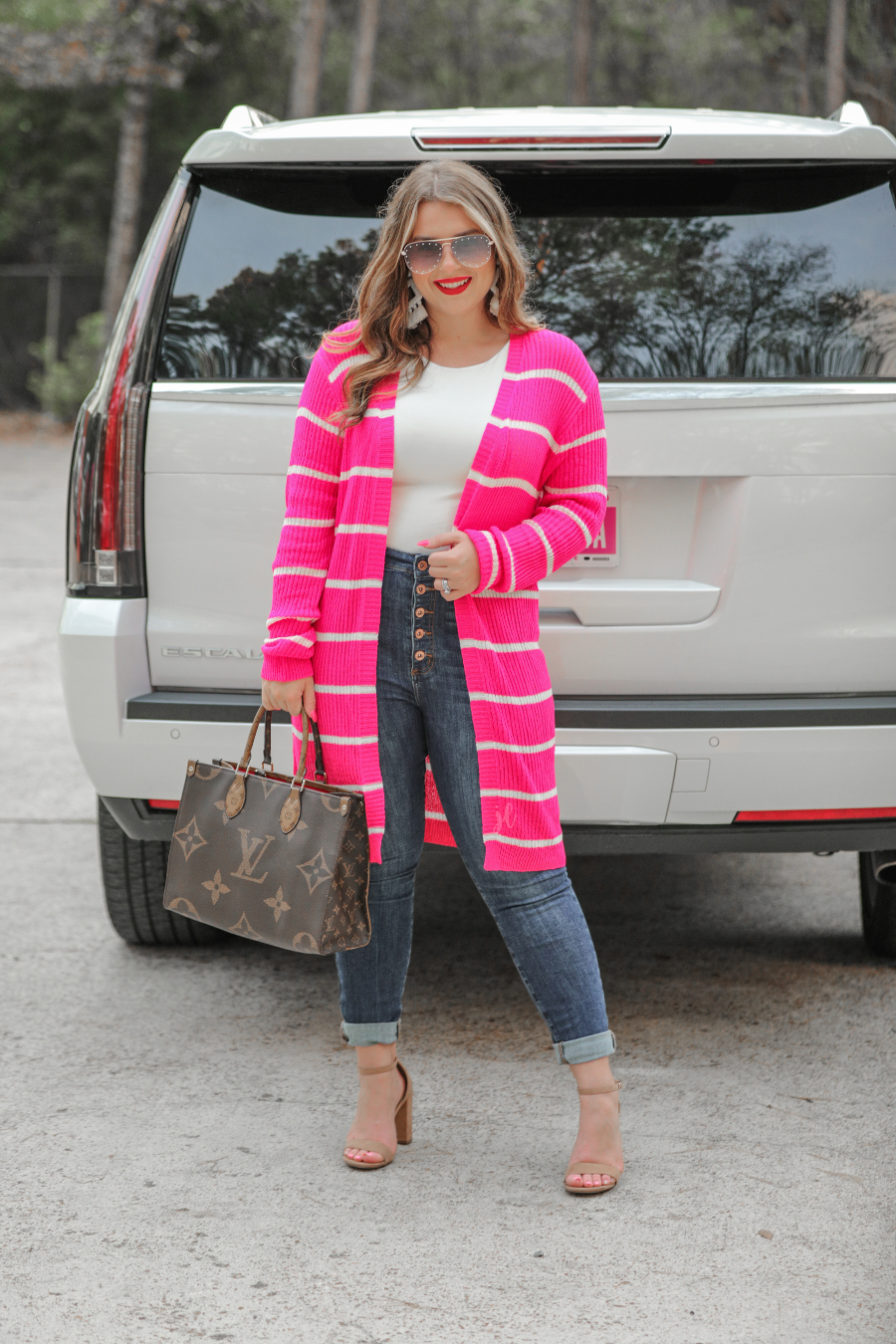 Amber Lightweight Striped Cardigan PINK (Syndey)