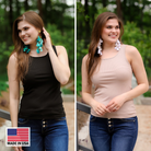 MADE IN USA sleeveless tank top made of stretchy ribbed fabric in black and ivory