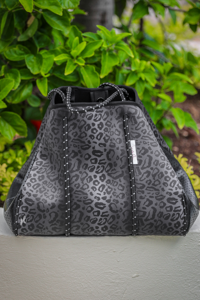 Black Leopard Neoprene Tote Bag (closeup)