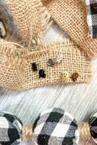 lightweight stainless steel, gold-plated post-stud earrings with shiny mirror-image ghost silhouettes, matching barrel earring backs, and nickel/lead compliant construction in black, gold, and silver