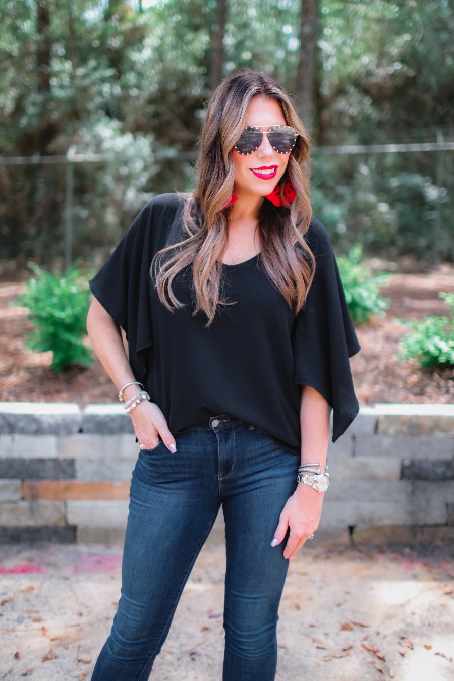 Brittany Flutter Sleeve Top BLACK