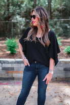 Brittany Flutter Sleeve Top BLACK