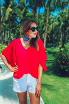 Brittany Flutter Sleeve Top RED