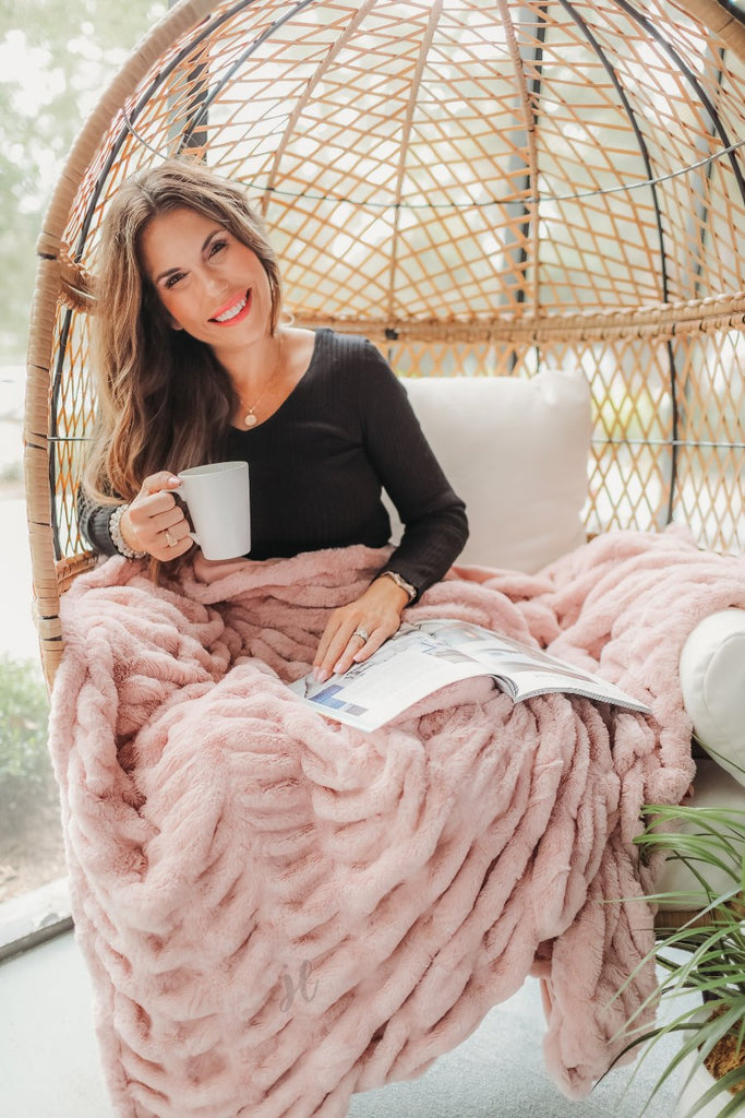 Chilly Days Faux Fur Ruched Blanket PINK