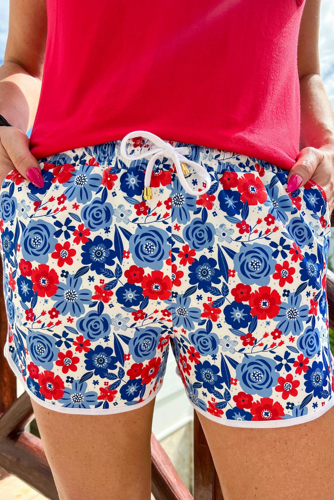 Liberty Floral Drawstring Everyday Shorts RED (Jess)