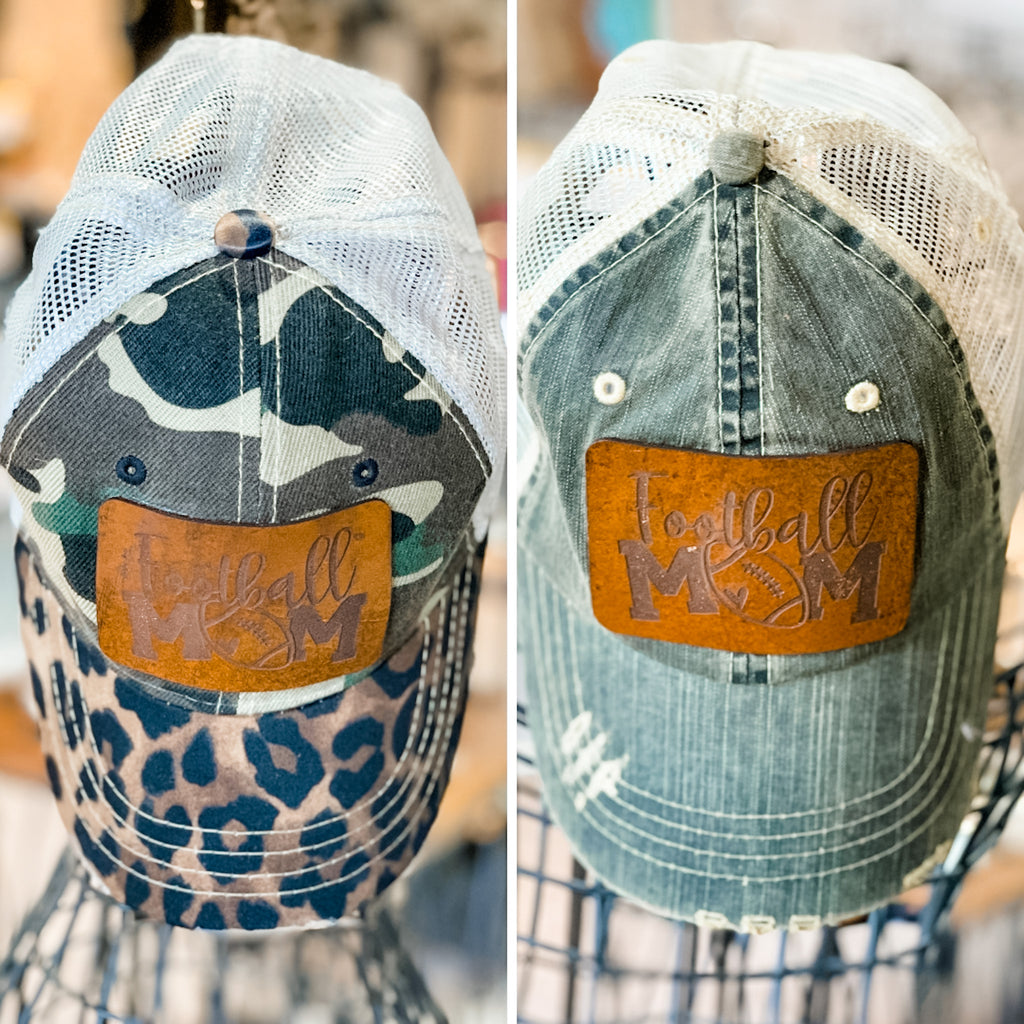 "Football Mom" Patch Distressed Mesh Hat (colors)