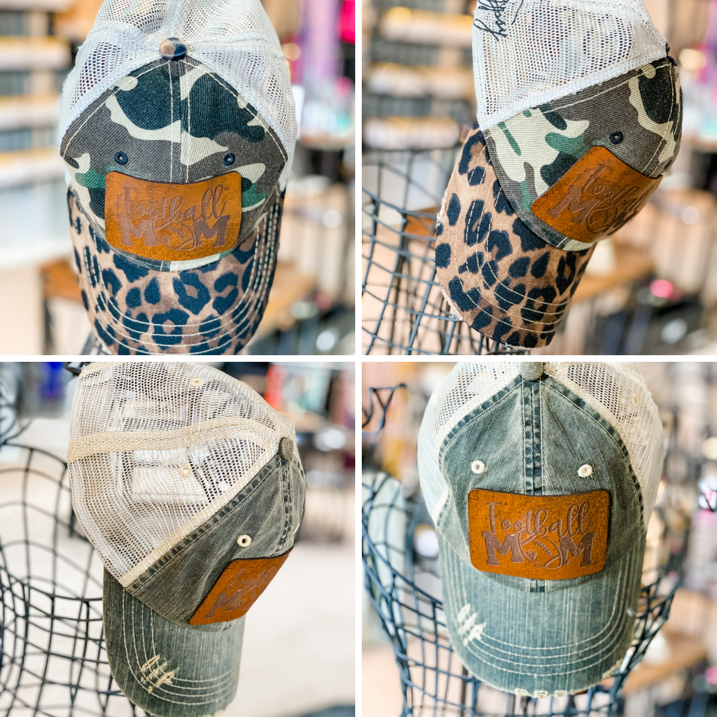 "Football Mom" Patch Distressed Mesh Hat (colors & sides)