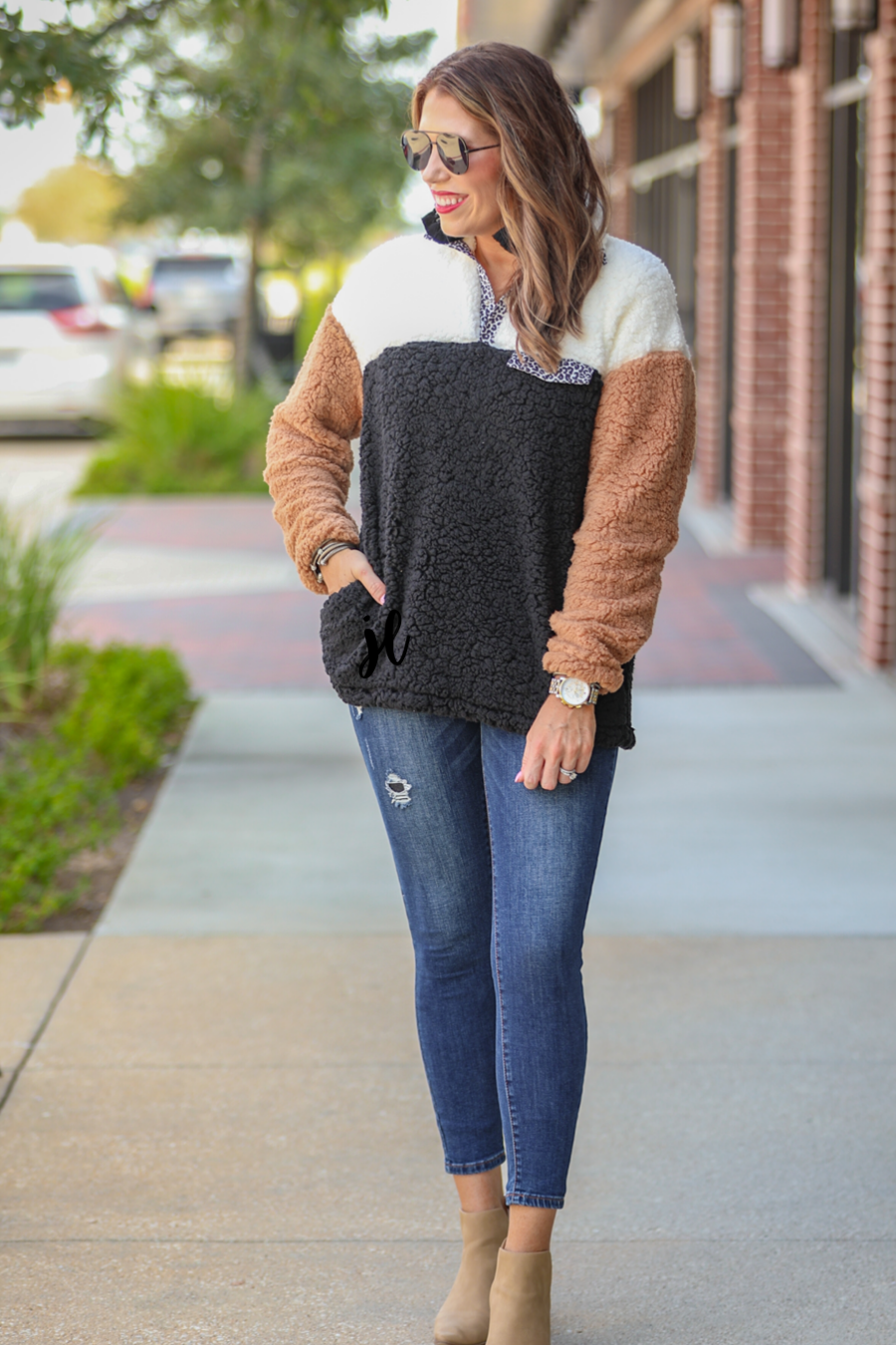 Graham Color Block Sherpa Pullover BLACK (Jess)
