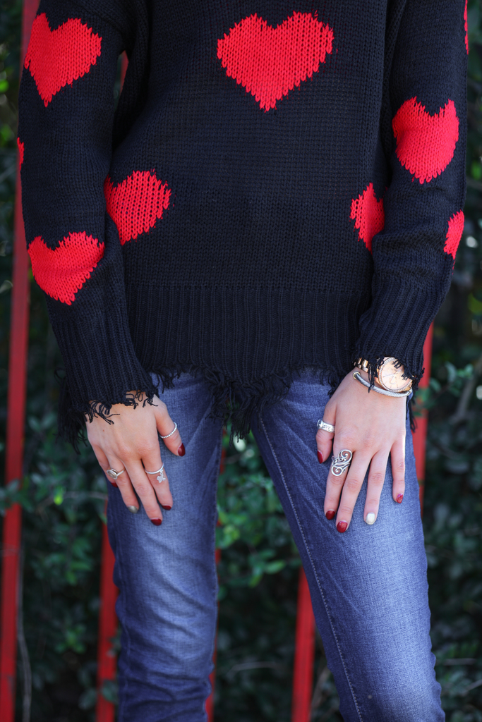Heart On My Sleeve Distressed Sweater - Closeup HEM (Taylor)