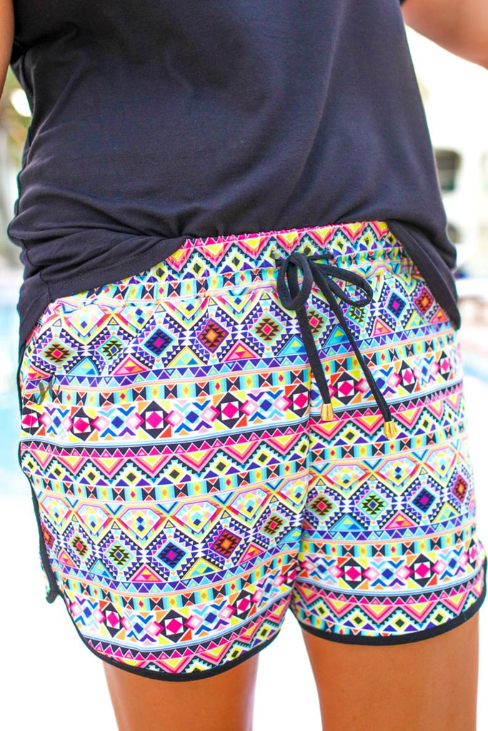 Maya Aztec Drawstring Everyday Shorts DARBY