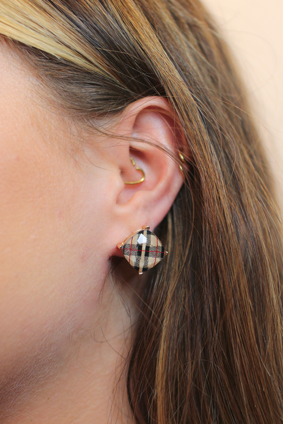 Neutral Plaid Studs