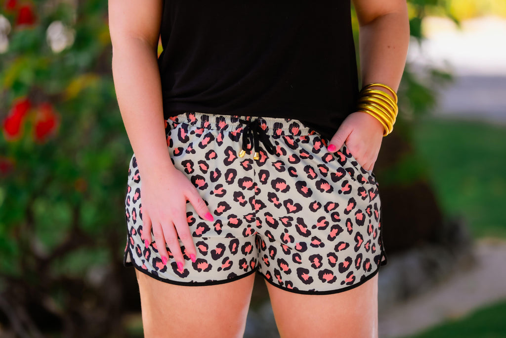 Olive Leopard Drawstring Everyday Shorts SYDNEY