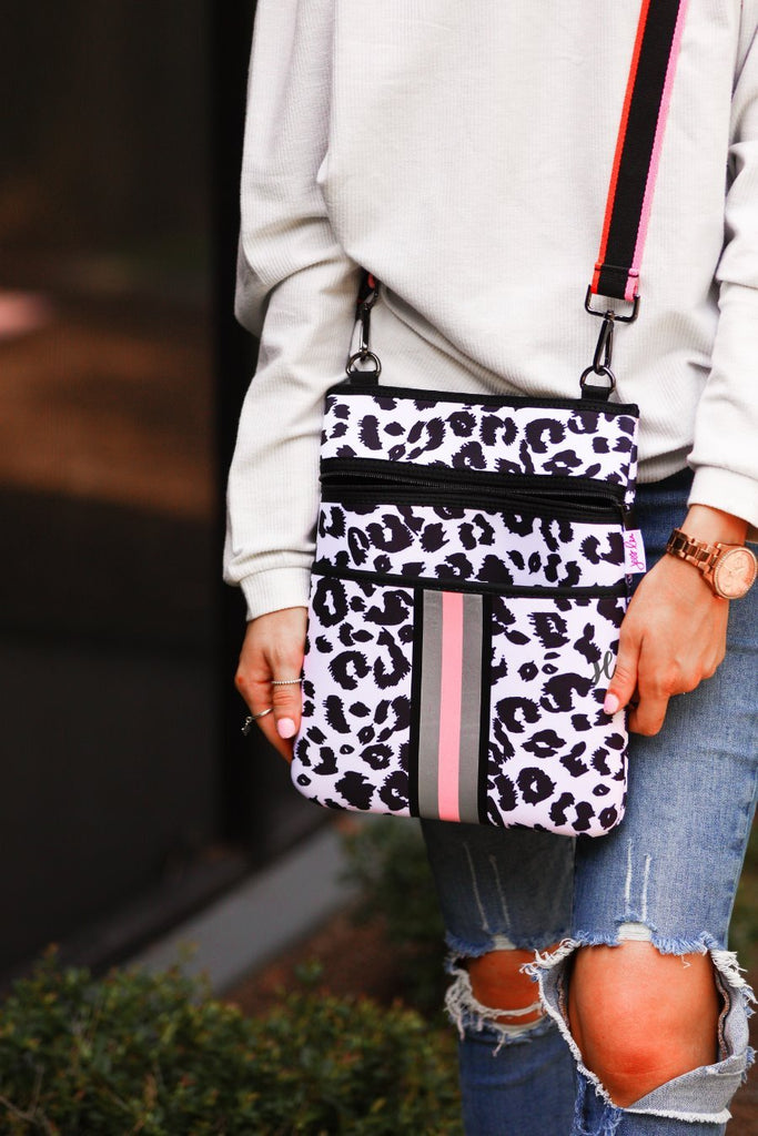 Pink Leopard Neoprene Crossbody Bag