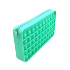 a waterproof mint silicone zippered pencil case with poppable bubbles, a discreet popping sound, a comfortable touch, compact storage for small essentials, and an endlessly reusable, dishwasher-safe design for versatile daily use