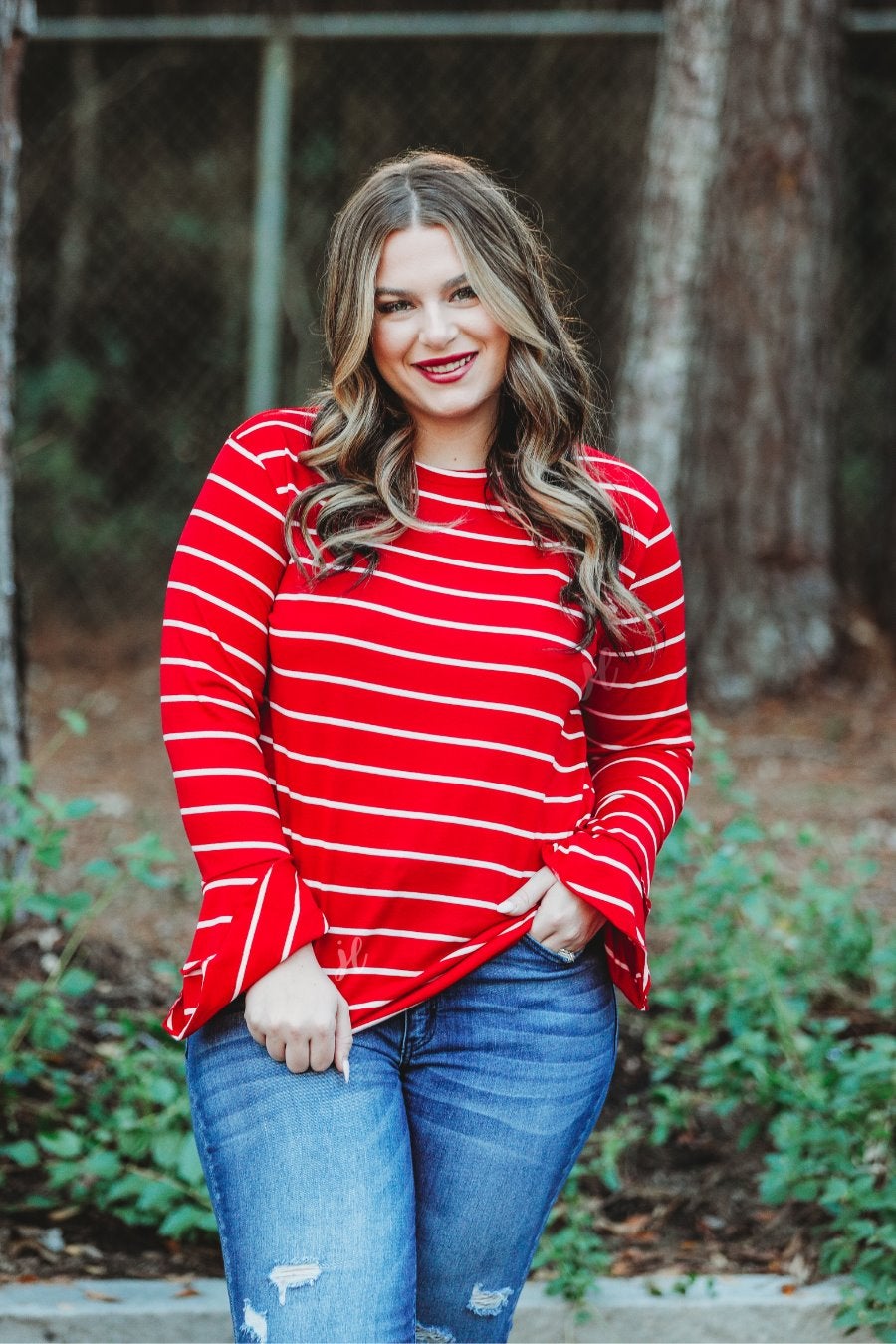 Riley Ruffle Sleeve Top RED (Sydney)