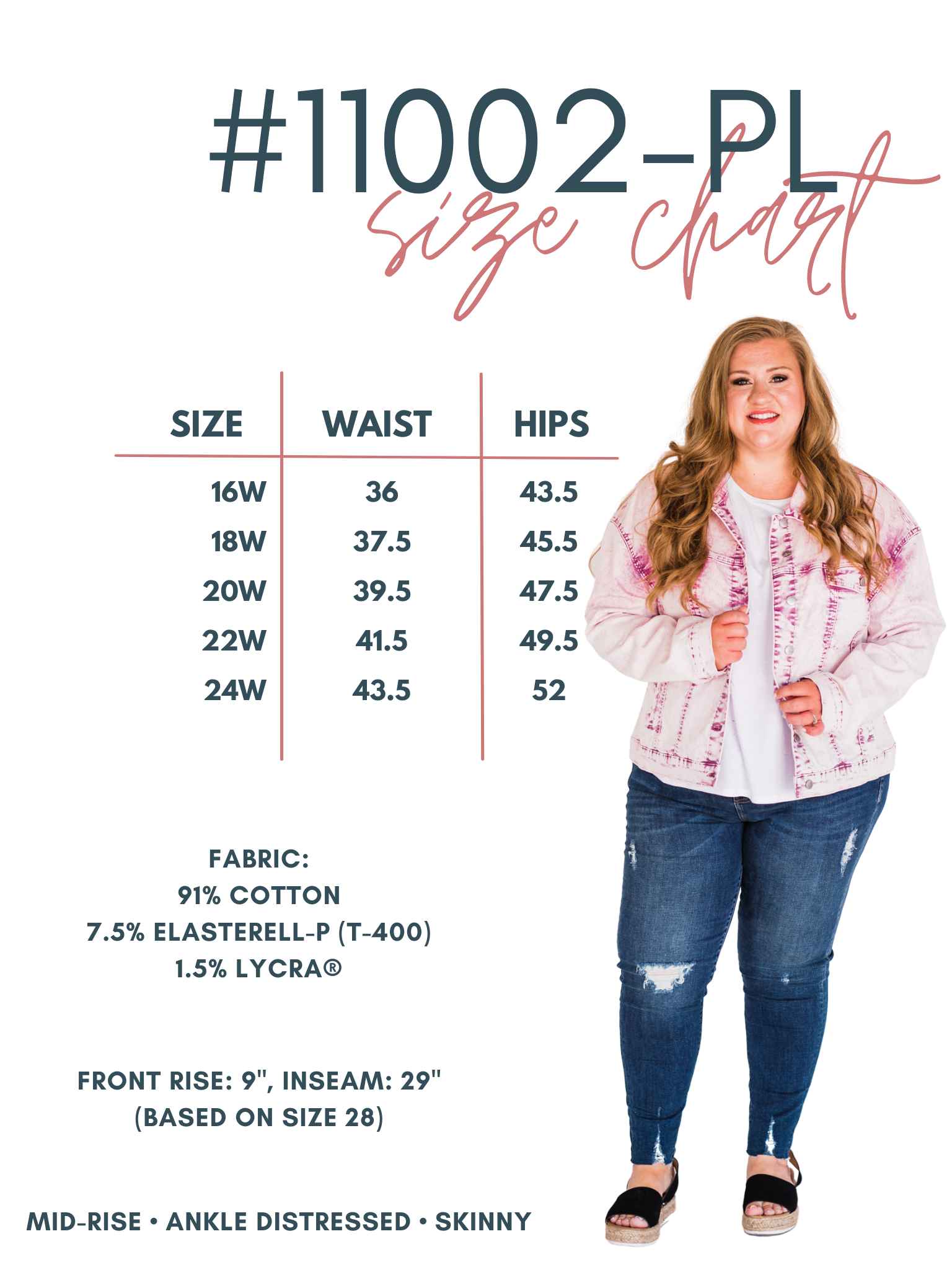 Size Chart for Curvy Distressed Denim Jeggings