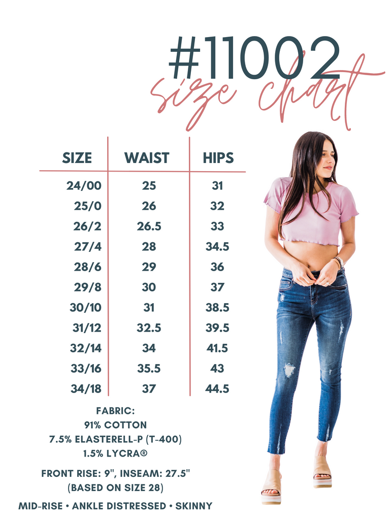 Mid-Rise Ankle Skinny Jean Size Chart