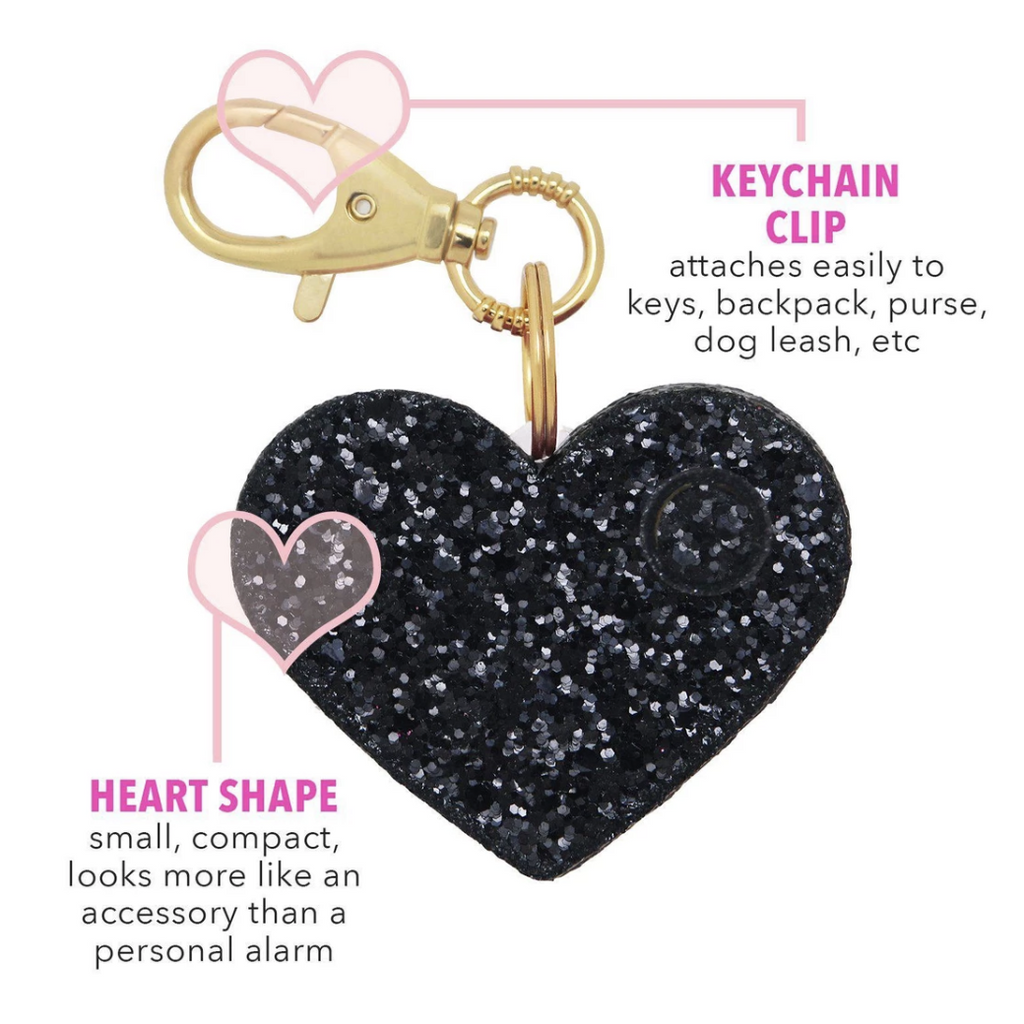 Personal Security Alarm - Glitter Heart (Black Details FRONT)