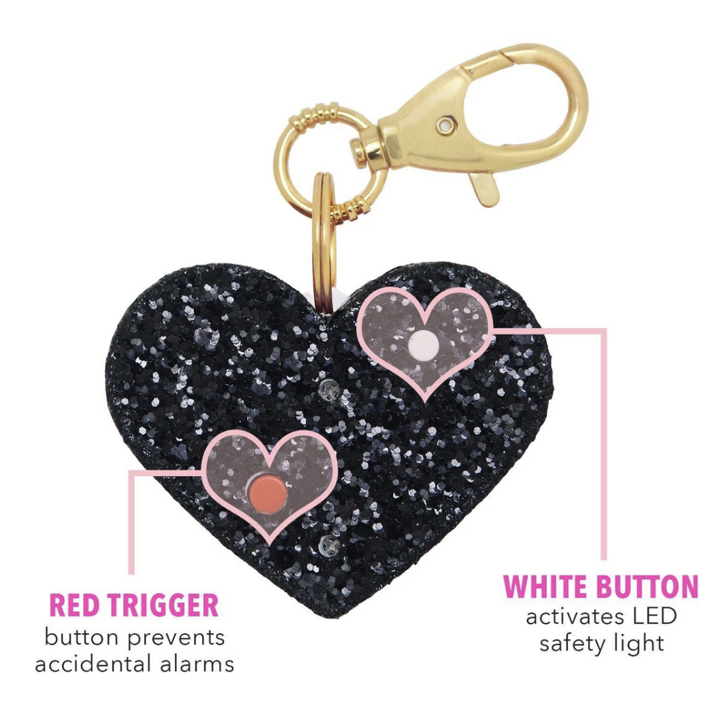 Personal Security Alarm - Glitter Heart (Black Details BACK)