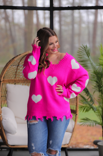 Sugar Cakes Heart Distressed Sweater