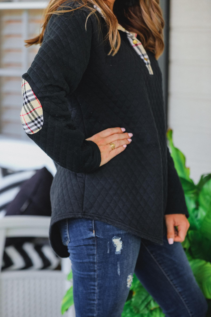 The Landry Quilted Plaid Pullover (Closeup Side)