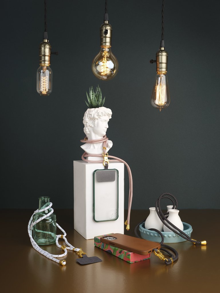 universal phone lanyard available in dark slate, rose gold and white