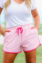 Think Pink Solid Drawstring Everyday Shorts BROOKE