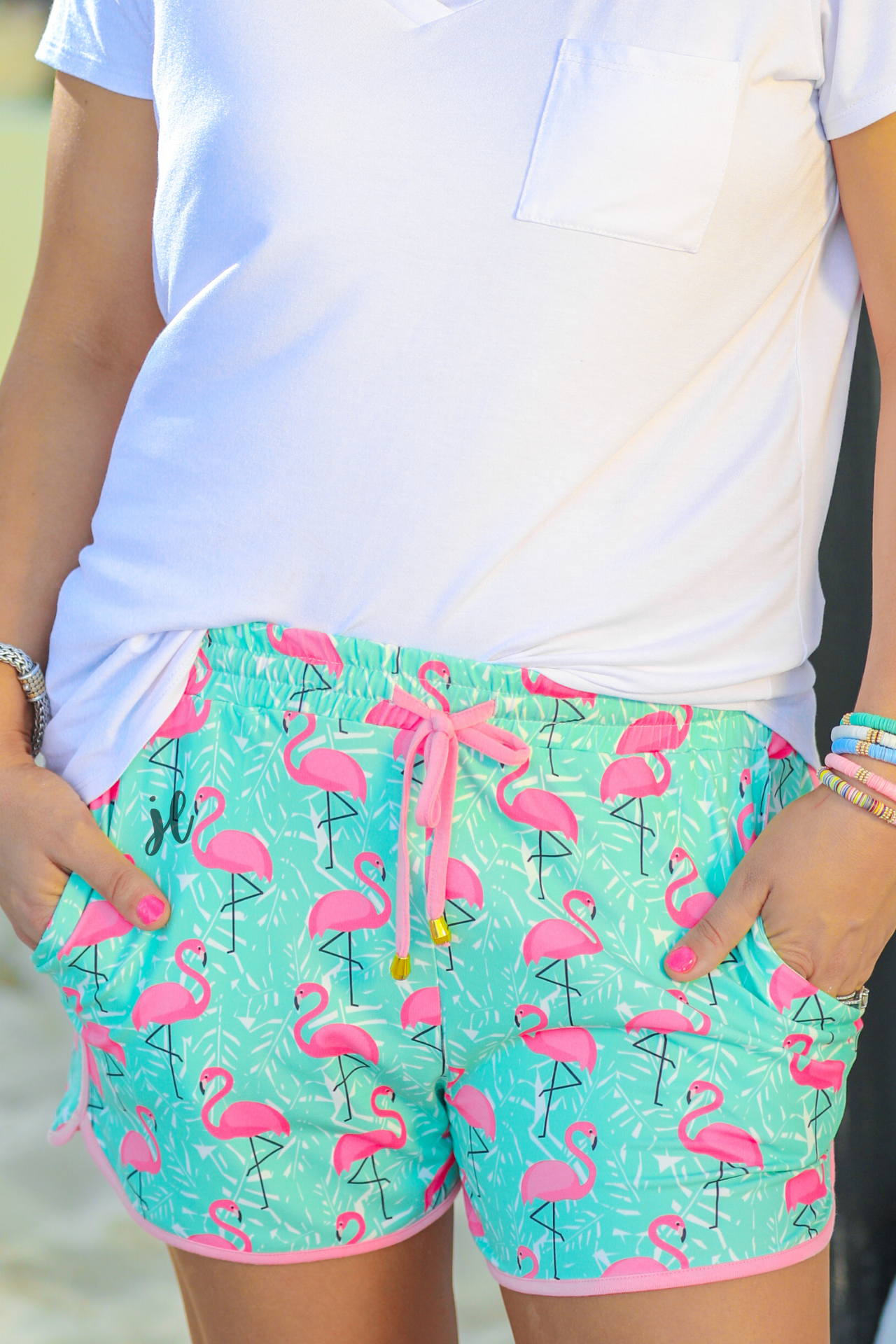 Tiki Hut Flamingo Drawstring Everyday Shorts DARBY