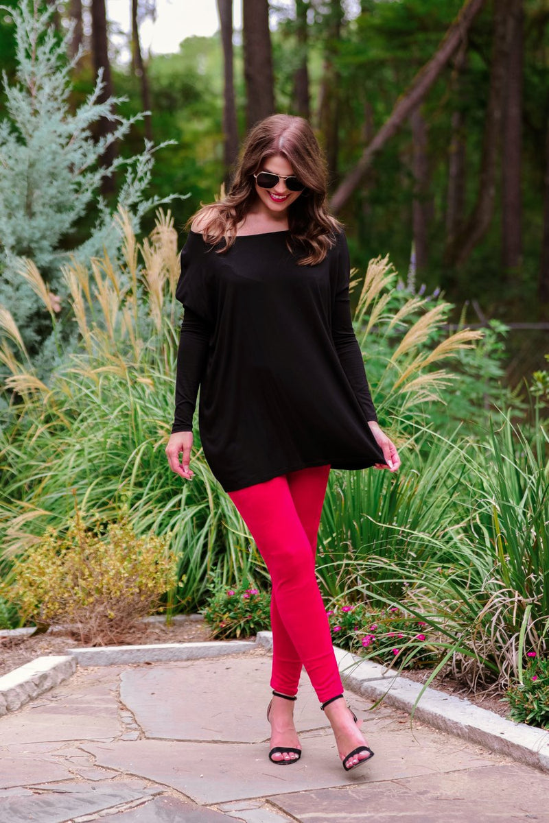ultra soft stretch leggings crafted from luxurious velvet fabric with an elastic waistband and flattering rise in red