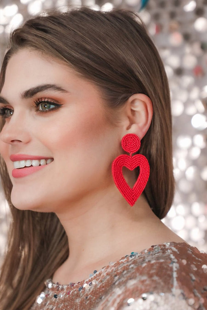 Always My Valentine Beaded Heart Earrings RED (Brittany)